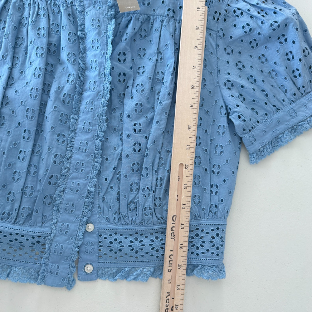 J. Crew Blouse Womens Small Blue Eyelet Cottagecore Coquette Romantic Milkmaid - Picture 9 of 9